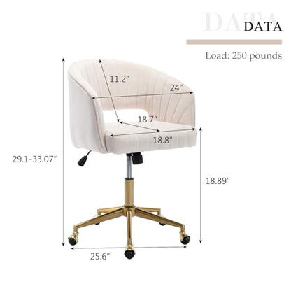 Eifizek Velvet Office Desk Chair, Modern Home Desk Chair with Wheels & Gold Base, Swivel Vanity Chair for Bedroom, Office, Living Room Vanity Study (Ivory) - color: Beige