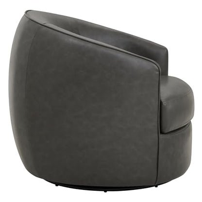 CHITA Leather Barrel Swivel Accent Chair, Wood Frame, Fully Assembled, Grey | Modern Armchair with FSC Certified Wood Frame, Living Room Chair for bedroom & office, 31.5"Dx32.3"Wx28.7"H, 350 Lbs Capacity - color: Grey - Faux Leather