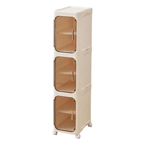 UFORU Tall Narrow Storage Cabinet,Slim Organizer with Magnetic Doors&Wheels | 3 Tiers, Smooth-Rolling Wheels, Durable Waterproof Plastic, Adjustable Shelves, Space-Saving Design for Small Spaces - color: Cream White, size: 3 tier