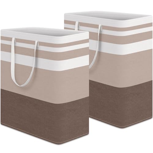 HomeHacks 2 Pack Large Laundry Baskets, Laundry Hampers Bags (Khaki 100Lx2) | Waterproof, Freestanding, Collapsible Clothes Hamper with Reinforced Handles in Laundry Room, Dorm, Bathroom, Bedroom - color: Brown, size: 100L