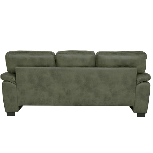 Eafurn Mid-Century Modern 3-Seater Loveseat Sofa Couch with Sturdy Wood Frame & Cushioned Armrests, 81" Compact Faux Leather Settee Furniture for Living Room, Apartment, Office - color: Olive Green 81"