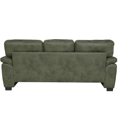 Eafurn Mid-Century Modern 3-Seater Loveseat Sofa Couch with Sturdy Wood Frame & Cushioned Armrests, 81" Compact Faux Leather Settee Furniture for Living Room, Apartment, Office - color: Olive Green 81"