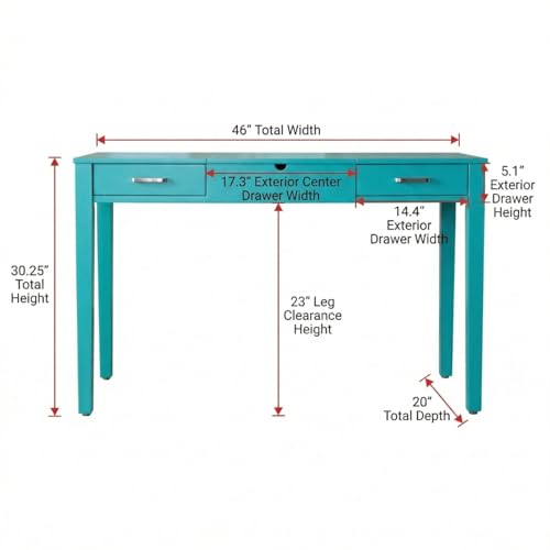 Hives and Honey Parsons Vanity Desk, Lift-Top Mirror, Storage, USB & Power Outlet, 2 Drawers, Smooth Glide, Modern Wood Grain Design, Brushed Chrome Hardware, Makeup & Dressing Table, Turquoise - color: Turquoise