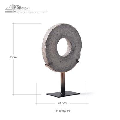 HAUCOZE Modern Home Decor Abstract Sculpture Table Centerpiece Art 13.8inch | Rustic Resin Statue with Metal Stand Ring Disc Ornament Screen Figurine Fashion Gift for Living Room Bedroom Office - size: 9.8x13.8inch