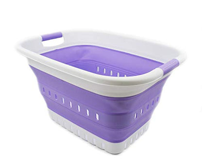 SAMMART 37L (9.77 gallon) Collapsible Plastic Laundry Basket - Foldable Pop Up Storage Container/Organizer - Space Saving Hamper/Basket (1, White/Lt. Purple) - color: White/Lt. Purple
