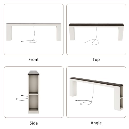 94.5" Behind Sofa Couch Table with Outlet & Side Shelves, White | Extra Long Console, 94.5"L, Narrow Console Table with USB Charging & Storage Shelf, Skinny for Entryway Hallway - color: White