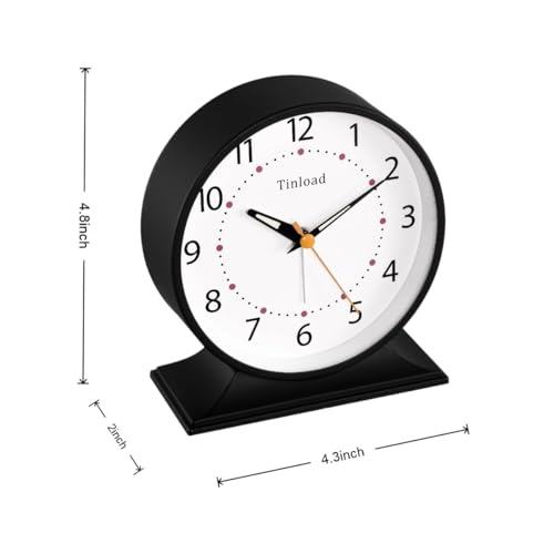 Tinload 4.5" Antique Retro Analog Alarm Clock, Small Silent Bedside Desk Clock with Manual Light, Battery Operated, Snooze, for Living Room, Bedroom, Bedside, Desk(Black) - color: Black