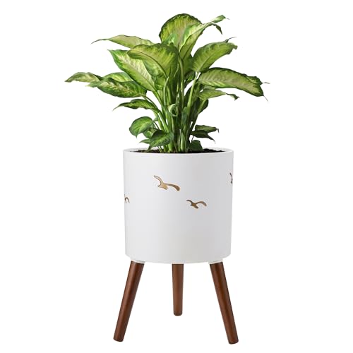 12 Inch Planter,Plant Pot with Stand for Indoor Plants,Large Modern Plant Pots with a Dove Pattern Indoor Outdoor with Drainage for Home Garden Patio,White and Gold - color: B White Gold, size: 12 Inch