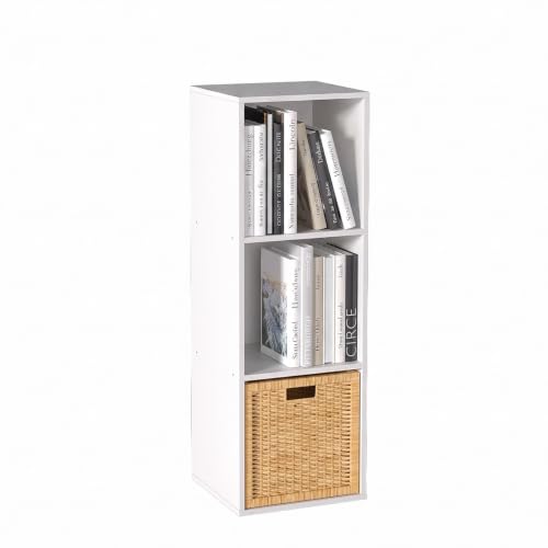 Wooden Cube Storage Organizer with Closed Back Panel,White Cube Shelf Cubby Storage Organizer with Compartments for Living,Bookshelf,Storage Organizers (White, 3 Cube-11in) - color: White, size: 3 Cube-11in