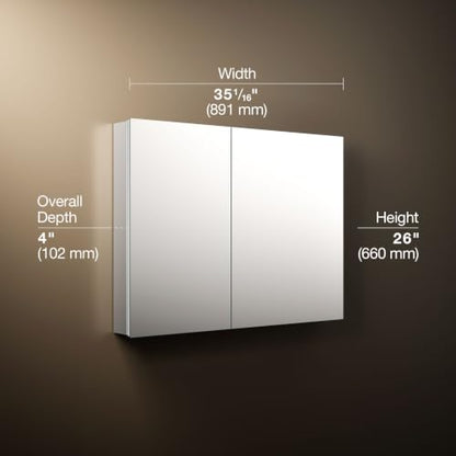 Kohler 55065-NA Embark Slim Two-Door Medicine Cabinet Mirror, Adjustable Shelves with Mirrored Doors, 35 in. W x 26 in. H - size: 35 in. x 26 in., style: Flat Edge