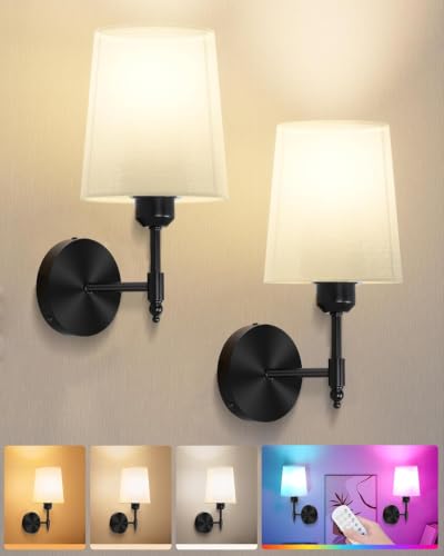 Battery Operated Wall Sconces Set of 2, Wireless Rechargeable Dimmable Wall Light with 5600mAh RGB Bulb and Remote for Bedroom, Living Room, Hallway, Black, 13.5in - color: Black, size: 13.5 Inch Set of 2