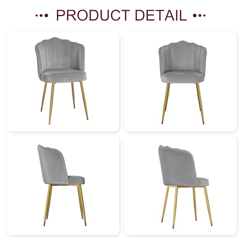 VECELO Velvet Dining Chairs Set of 6, Modern Upholstered Kitchen Chairs with Thick Cushions, Curved Padded Backrest and Metal Legs, for Kitchen, Dining Room, Living Room, Gray - color: Grey, size: Set of 6