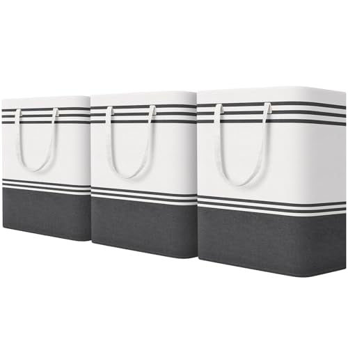 TranquilRelax 3-Pack Laundry Basket, Laundry Hamper, Grey-125L | Freestanding＆Water-Resistant Laundry Hamper, Collapsible Tall Clothes Hamper with Carry Handles for Clothes, Laundry Basket - color: Grey, size: 125L