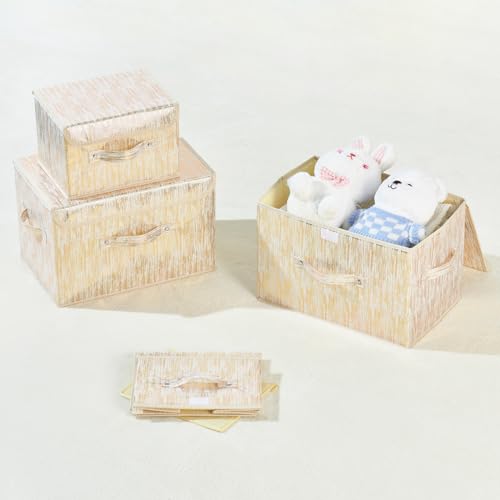 2PCS Storage Boxes with Lids Luxury Metallic Fabric Bins Baskets | Decorative Collapsible Stackable, Clothes Container Organizer with Handles for Shelf Closet Home Bedroom Office, Gold, Small - size: Small (Set of 2)