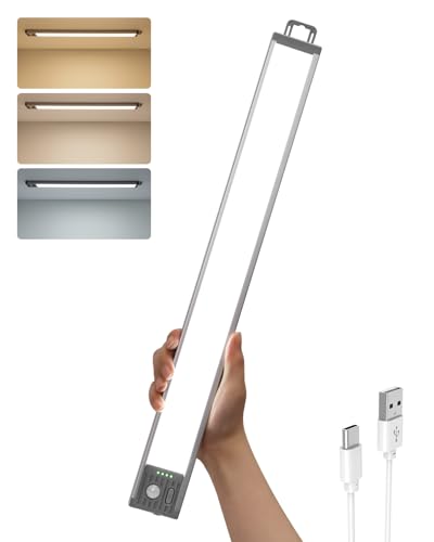 17.5inch Under Cabinet Lighting, 4500Mah Motion Sensor Light Indoor, 1 Pack | Rechargeable Battery Operated Under Cabinet Lights, 3Color Temps, Dimming, Wireless, Under Counter Light for Kitchen, Closet