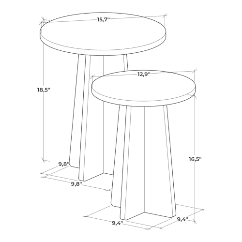 Travertine Efect Round Nesting Coffee Table Set of 2 Modern Coffee Table Small Side Table End Table for Living Room