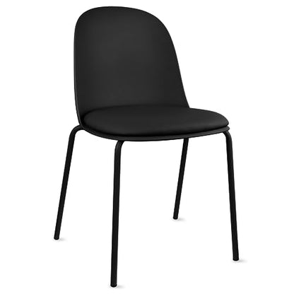 2xhome Set of 6 Modern Stackable Armless Dining Chairs, Plastic Shell Seat with Upholstered PU Leather Cushion Padded Seat Metal Legs for Home Kitchen Patio Cafe (Black) - color: Black, size: Padded Seat