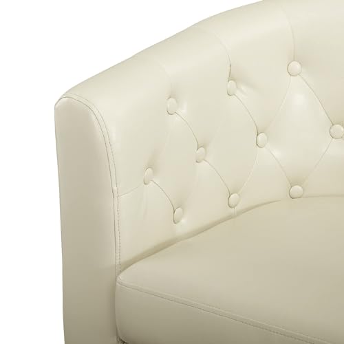 Naomi Home Emma Faux Leather Tufted Barrel Accent Chair - Cream | Solid wood frame, sturdy legs and easy-clean faux leather create lasting comfort for living room, bedroom or office. - color: Cream, style: Barrel