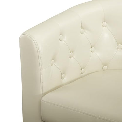 Naomi Home Emma Faux Leather Tufted Barrel Accent Chair - Cream | Solid wood frame, sturdy legs and easy-clean faux leather create lasting comfort for living room, bedroom or office. - color: Cream, style: Barrel
