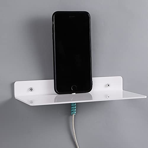 9 Inch Acrylic Floating Shelves Set of 4,Small Wall Display Shelf for Bluetooth Speakers/Security Cameras/Nintendo Switch/Action Figures,Damage-Free Wall Shelves Stick-On Shelf,White - color: White With Adhesive Tape and Screws