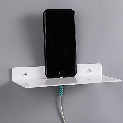 9 Inch Acrylic Floating Shelves Set of 4,Small Wall Display Shelf for Bluetooth Speakers/Security Cameras/Nintendo Switch/Action Figures,Damage-Free Wall Shelves Stick-On Shelf,White - color: White With Adhesive Tape and Screws