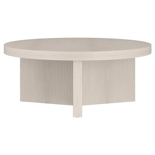 Henn&Hart 36" Scandinavian Fluted Coffee Table, Beech White | Ribbed pedestal base and low profile bring Scandinavian style to small spaces including living rooms or family rooms - color: Beech White, size: 36 inches