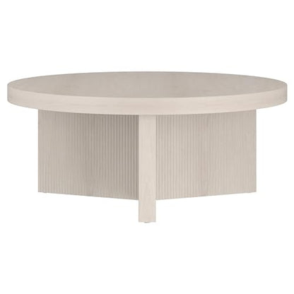 Henn&Hart 36" Scandinavian Fluted Coffee Table, Beech White | Ribbed pedestal base and low profile bring Scandinavian style to small spaces including living rooms or family rooms - color: Beech White, size: 36 inches