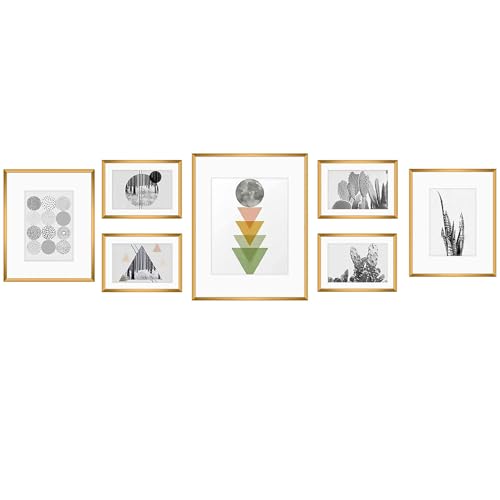 Golden State Art 7 Pack Bronze Aluminum Frame with White Mat, Real Glass | Includes One 11x14, Two 8x10, Four 5x7 Frames with Sawtooth Hangers for Wall Mounting. Great for gallery wall - color: Bronze, size: Style 2