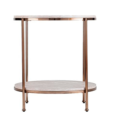 SEI Furniture Silas Round Faux Stone End Table, Champagne