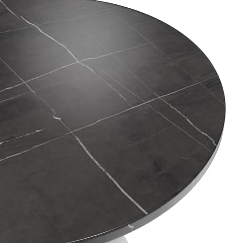 LeisureMod Verve Modern Dining Table with a 36" Round Sintered Stone Tabletop and White Steel Pedestal Base for Kitchen and Dining Room, Black - color: Black Stone, size: 36 inch Wide