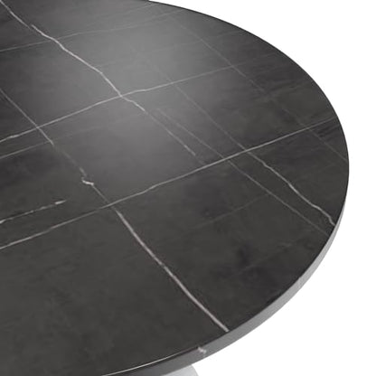 LeisureMod Verve Modern Dining Table with a 36" Round Sintered Stone Tabletop and White Steel Pedestal Base for Kitchen and Dining Room, Black - color: Black Stone, size: 36 inch Wide