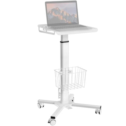 ONKRON Laptop Cart on Wheels, max 17.6 lbs, Portable Workstation, White | Rolling laptop desk with 29.7-45.2" height adjustment, locking wheels and storage basket; for home, office & school
