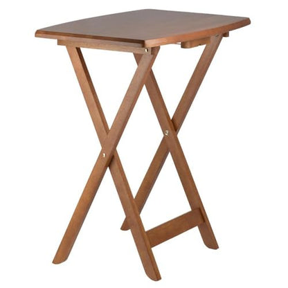 Furnifact Teak Oversized Snack Tables Set of 4 TV Trays with Stand Foldable Sturdy Wooden Tables for Eating, Working, or Entertaining in Any Space
