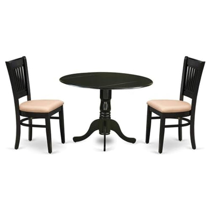 East West Furniture DLVA3-BLK-C 3 Piece Kitchen Table Set for Small Spaces Contains a Round Dining Room Table with Dropleaf and 2 Linen Fabric Upholstered Chairs, 42x42 Inch, Black - color: Dlva3-blk-c