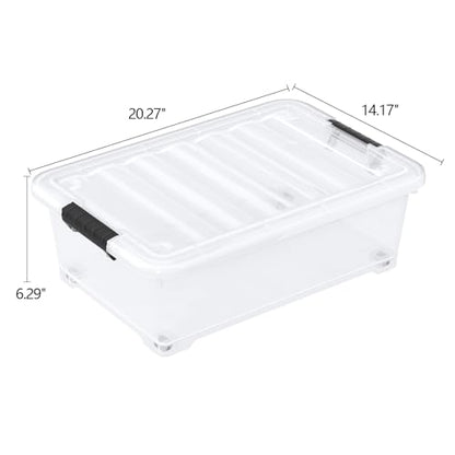 20 Quart Plastic Under Bed Storage Bins with Lid, 4-Pack Clear Underbed Storage Containers with Wheels - size: 20 Quart