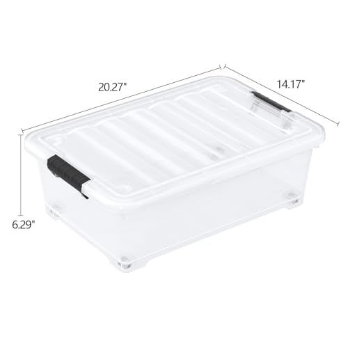 20 Quart Plastic Under Bed Storage Bins with Lid, 4-Pack Clear Underbed Storage Containers with Wheels - size: 20 Quart