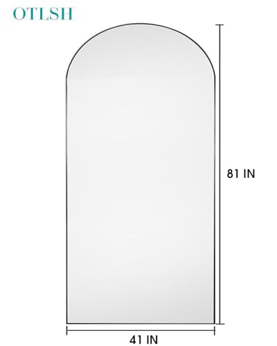 Floor Mirror, 81"×41" Arched Full Length with Stand, Standing, Full Body, Large, Wall, Freestanding, Aluminum Frame - Black - color: Black, size: 81"L x 41"W