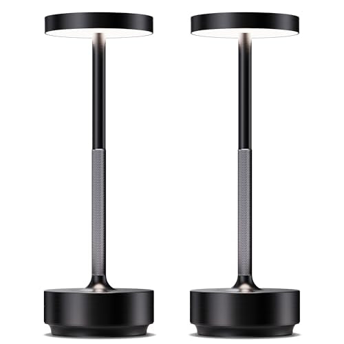 LED Cordless Table Lamp Rechargeable,Battery Powered Outdoor Table Light | 3 Color Stepless Dimming,5000mAh 72Hrs Long Lasting Battery Operated,Portable Waterproof Touch for Patio Restaurant Dining - color: 2 Pack Black