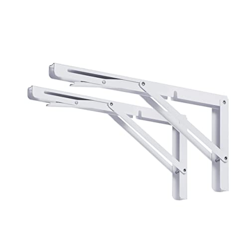 CLT 10" White Folding Shelf Brackets Max. Load 220 lb, Heavy Duty DIY Wall Mounted Shelf Bracket Space Saving for Table Work Bench, Pack of 2 - size: 10 inches, style: White
