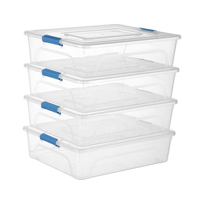 4 Pack Clear Plastic Storage Bins with Blue Lids Stackable Storage Box | Multifunctional Design,Stackable,See Through,Versatile Organization,Space-Saving,Durable,Dust Protection - size: Large 4Pack Blue