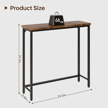 Narrow Entryway Console Table & Sofa Side Table - Industrial Hallway Table for Small Spaces, Behind Couch Table, Multi-Functional Living Room Bedroom Office,Brown, 29.5" x 9.4" x 29.5" - color: Brown