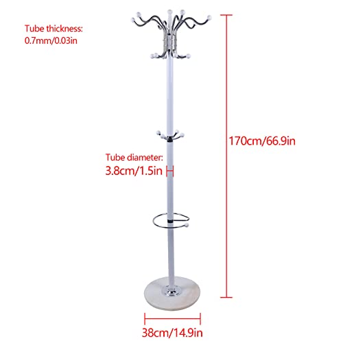 16 Hooks 4 Levels Freestanding Coat Rack, Hat Jacket Stand Hall Tree, Holder Hanger Rack Marble Base for Entryway, Hallway, Hangers for Coats, Jackets, Hats, Bags, Umbrellas (White)