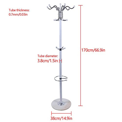 16 Hooks 4 Levels Freestanding Coat Rack, Hat Jacket Stand Hall Tree, Holder Hanger Rack Marble Base for Entryway, Hallway, Hangers for Coats, Jackets, Hats, Bags, Umbrellas (White)