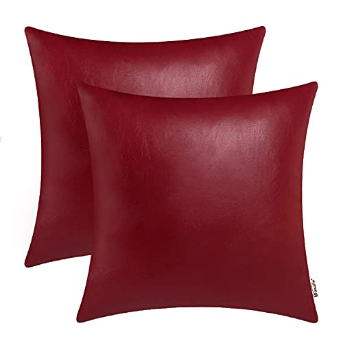 BRAWARM Faux Leather Throw Pillow Covers 16 X 16 Inches - Deep Red Leather Pilow Covers Pack of 2, Solid Dyed Leather Pillowcases for Couch Bed Sofa Garden Home Decorative - color: Deep Red, size: 16" x 16" (Pack of 2)