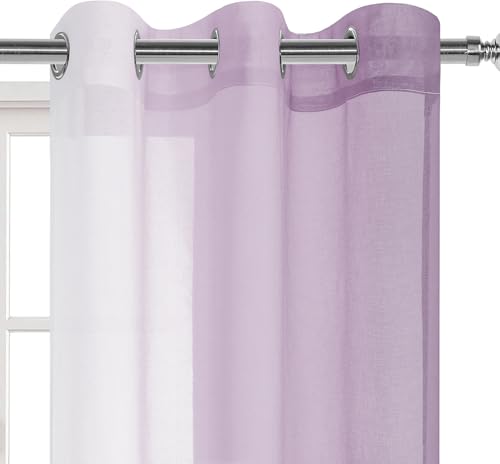 DWCN Ombre Sheer Curtains - 84 inches Long Faux Linen Gradient Semi Voile Curtains for Bedroom and Living Room, Set of 2 Grommet Top Window Curtain Panels, 42 x 84 Inches Long, Lavender - color: Lavender, size: 42"W x 84"L (Pack of 2)