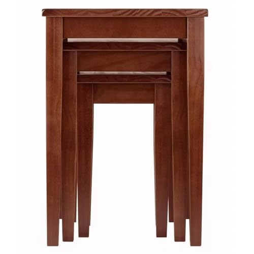Pemberly Row 3-Piece Solid Wood Nesting Tables, Antique Walnut Finish, Stackable Design, Includes Small, Medium, Large Sizes, Transitional Style for Living Room or Home Office Use - style: Straight Edge Top