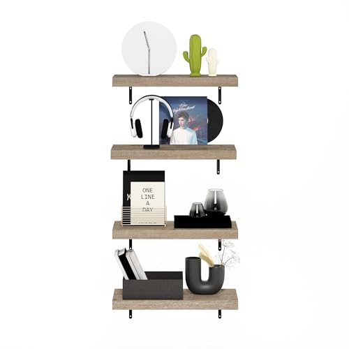 Furinno Tanna Floating Shelves for Wall Set of 4, 22-Inch Wall Shelf, Triple Thick Floating Mounted Shelf, for Bathroom, Home Office, Living Room, Natural - color: Natural