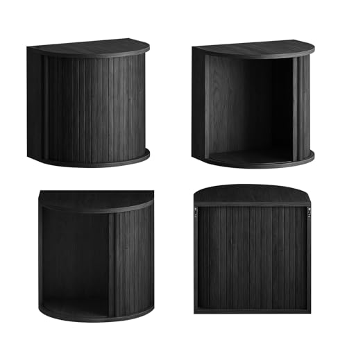 Floating Nightstand Set of 2 with Sliding Roller Shutter Doors,Black-06 | Set of 2 Floating Nightstands,Smooth Sliding Roller Shutters Hide Clutter.Curved Rounded Edges,Space-saving. - color: Floating Nightstand-black