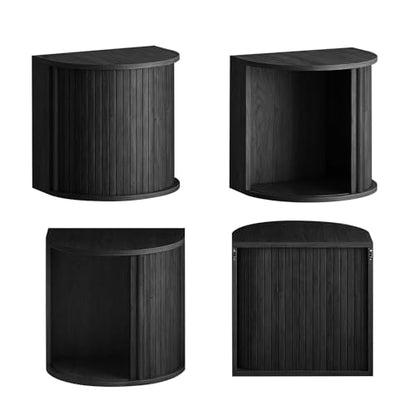 Floating Nightstand Set of 2 with Sliding Roller Shutter Doors,Black-06 | Set of 2 Floating Nightstands,Smooth Sliding Roller Shutters Hide Clutter.Curved Rounded Edges,Space-saving. - color: Floating Nightstand-black