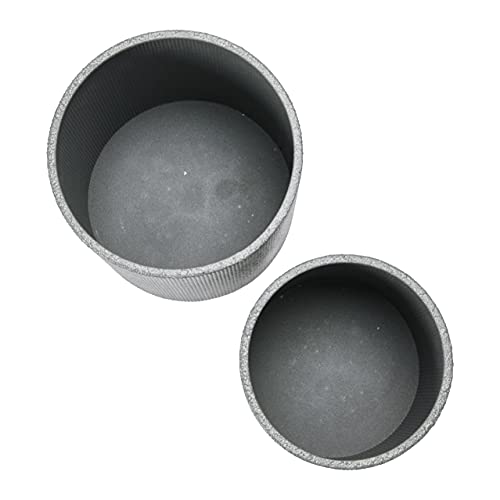 Main + Mesa Modern Boho Embossed Metal Planters with Stands, Charcoal Grey and Gold, Set of 2 Sizes - color: Grey/Gold